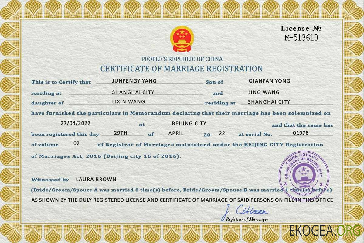 Modèle PSD de certificat de mariage en Chine